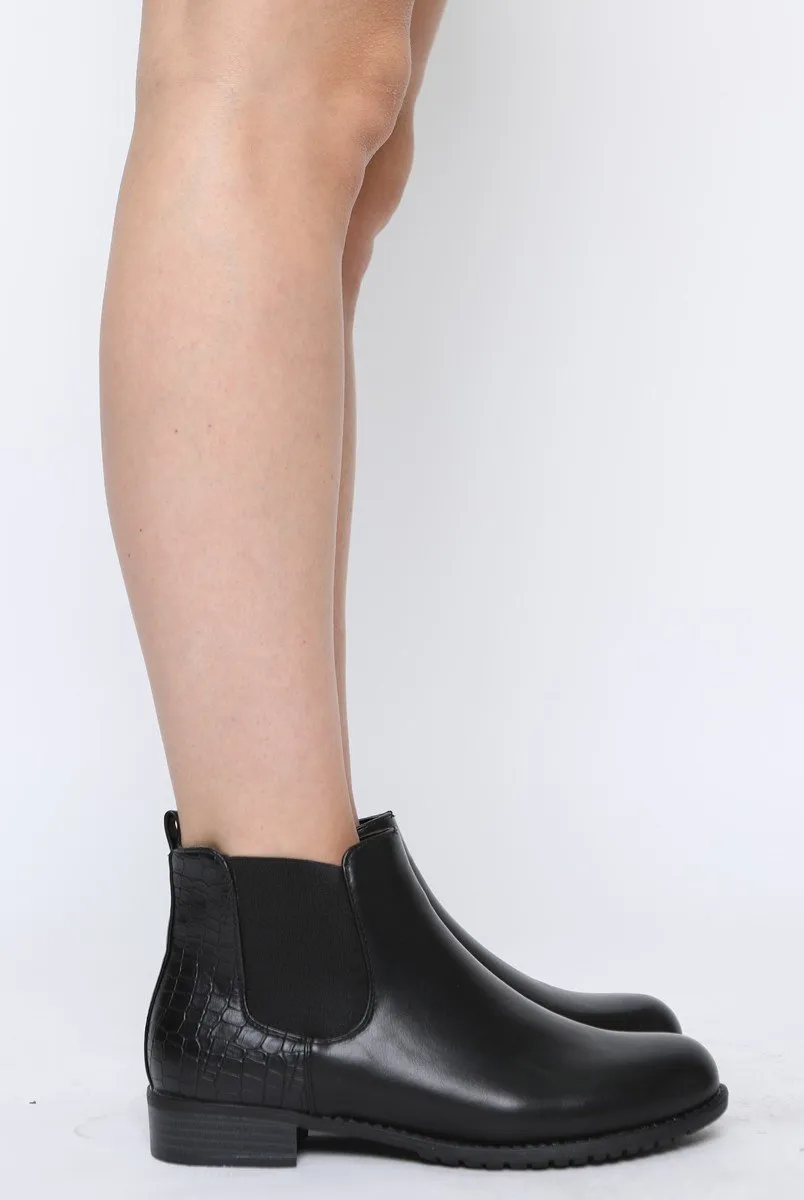 Black PU Croc Low Ankle Chelsea Boots - Hope