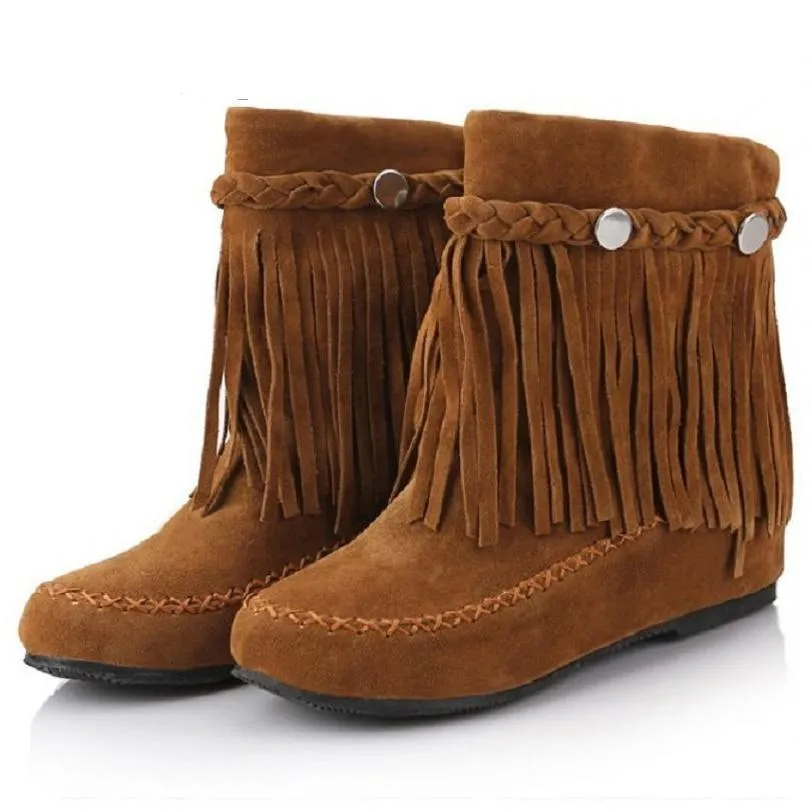 Boho Tassel Fringe Faux Suede Boots