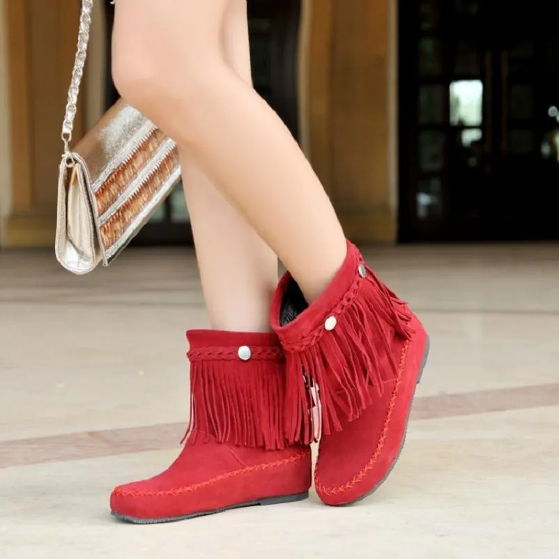 Boho Tassel Fringe Faux Suede Boots