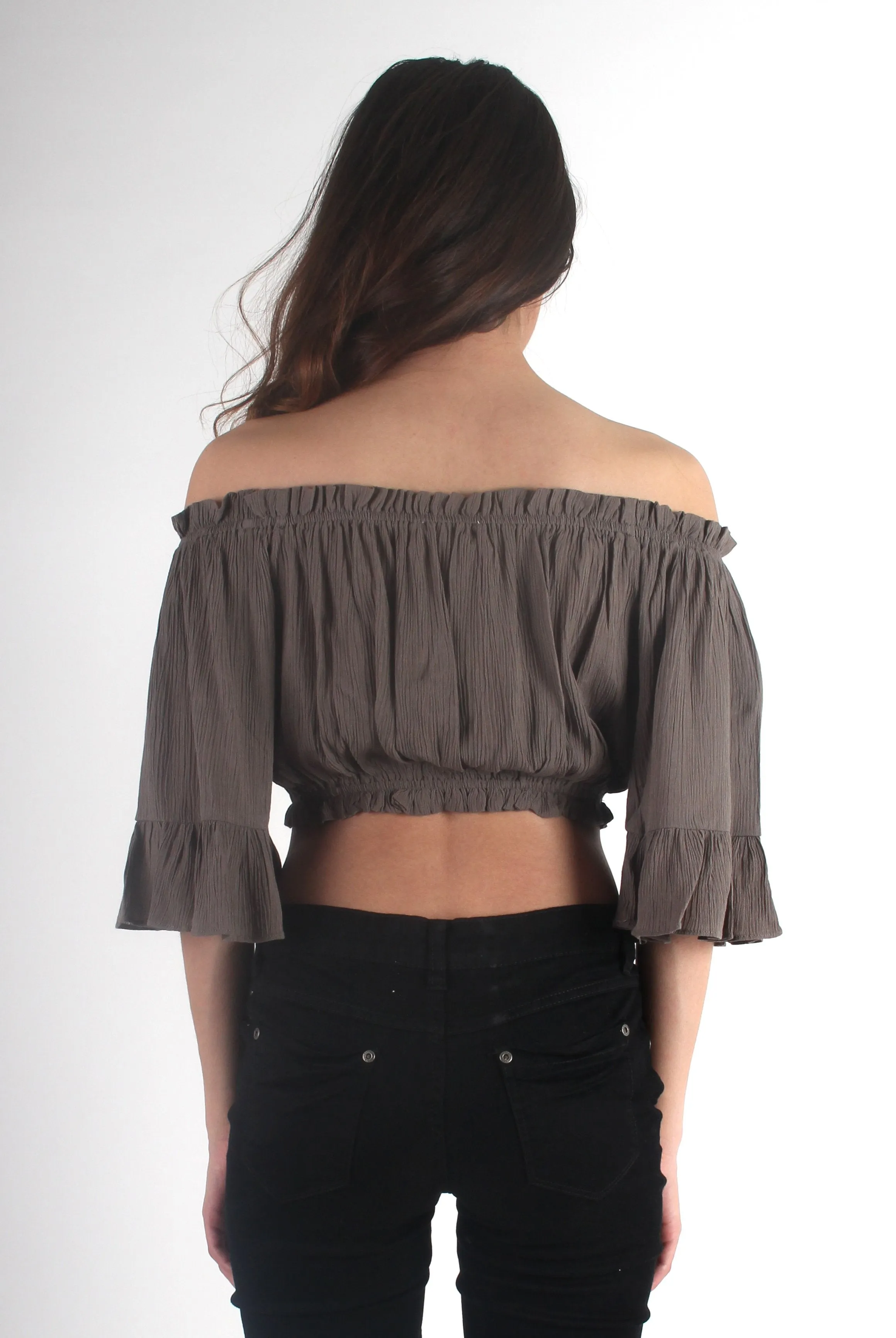 Brit Khaki Off The Shoulder Crop