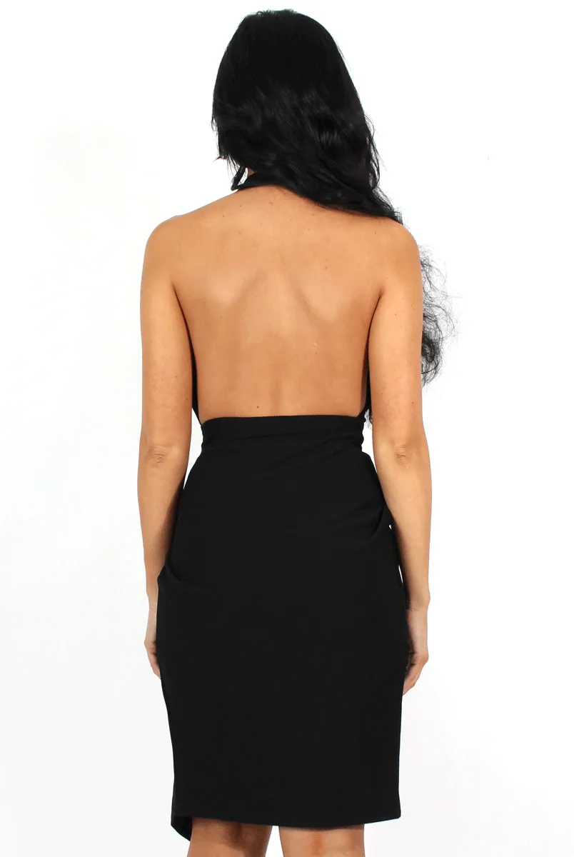 Cherie Black Halterneck Midi Dress