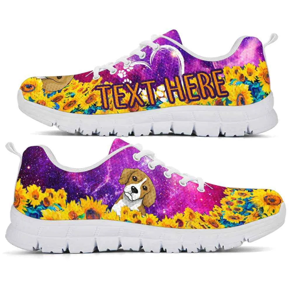 Custom Name Beagle Sneaker, Beagle Sunflower Galaxy Sneakers Running Shoes, Best Running Shoes