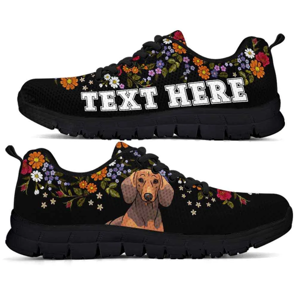 Custom Name Dachshund Sneaker, Dachshund Flower Floral Colorful Dog Lovers Sneakers Gym Running Shoes, Best Running Shoes