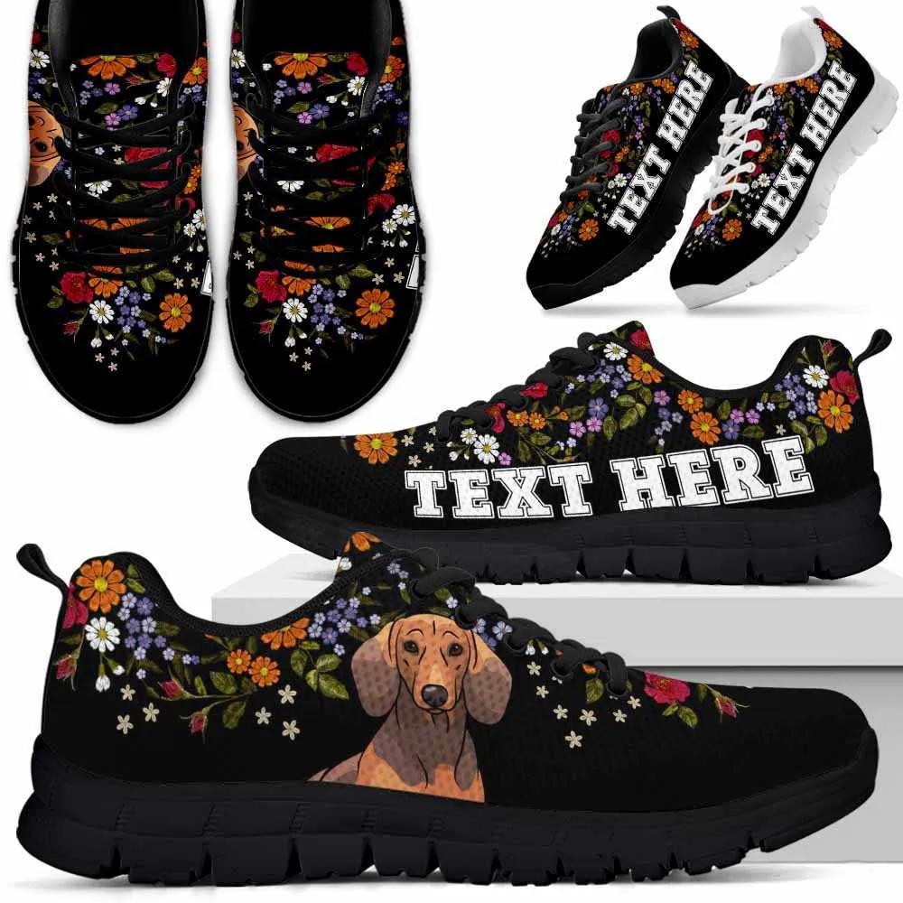 Custom Name Dachshund Sneaker, Dachshund Flower Floral Colorful Dog Lovers Sneakers Gym Running Shoes, Best Running Shoes