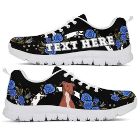 Custom Name Greyhound Sneaker, Greyhound Dog Lovers Sneakers Gym Rose Blue Flower Running Shoes, Best Running Shoes