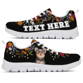 Custom Name Yorkshire Terrier Sneaker, Yorkie Flower Floral Colorful Dog Lovers Sneakers Gym Running Shoes, Best Running Shoes