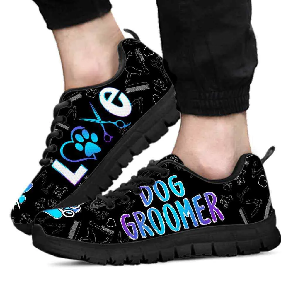 Dog Groomer Sneaker, Teal Purple Dog Groomer Paw Scissor Pattern Gradient Sneakers Shoes, Best Running Shoes, Unique Gifts For Dog Lovers