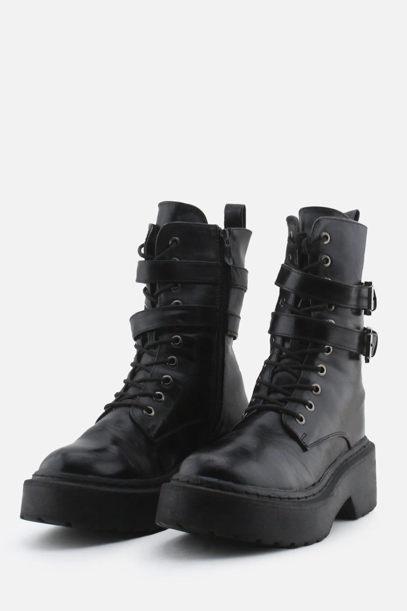 I Love DeeZee Zipper Laces Buckle Straps Combat Ankle Boots | 100% Authentic Leather