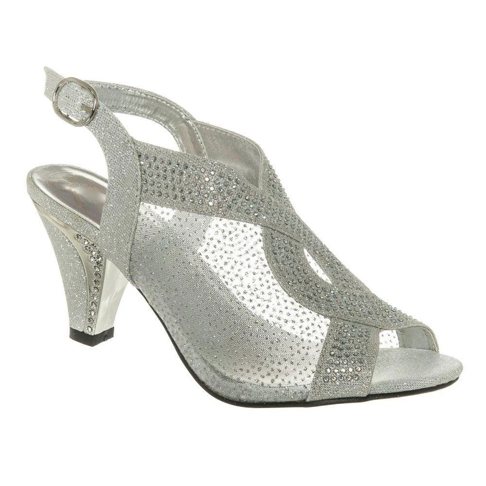 Lisa Low Kitten Heel Open Toe Sling Back Diamante Shoe