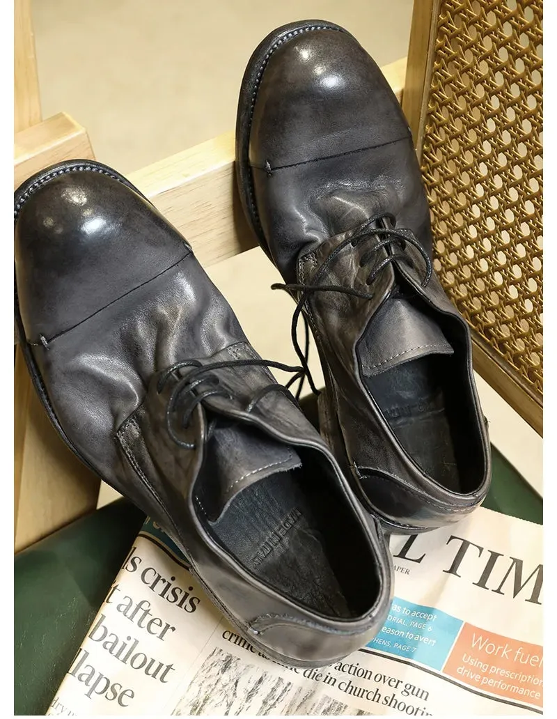 Men's Distressed Pleated Derby Leather Shoes