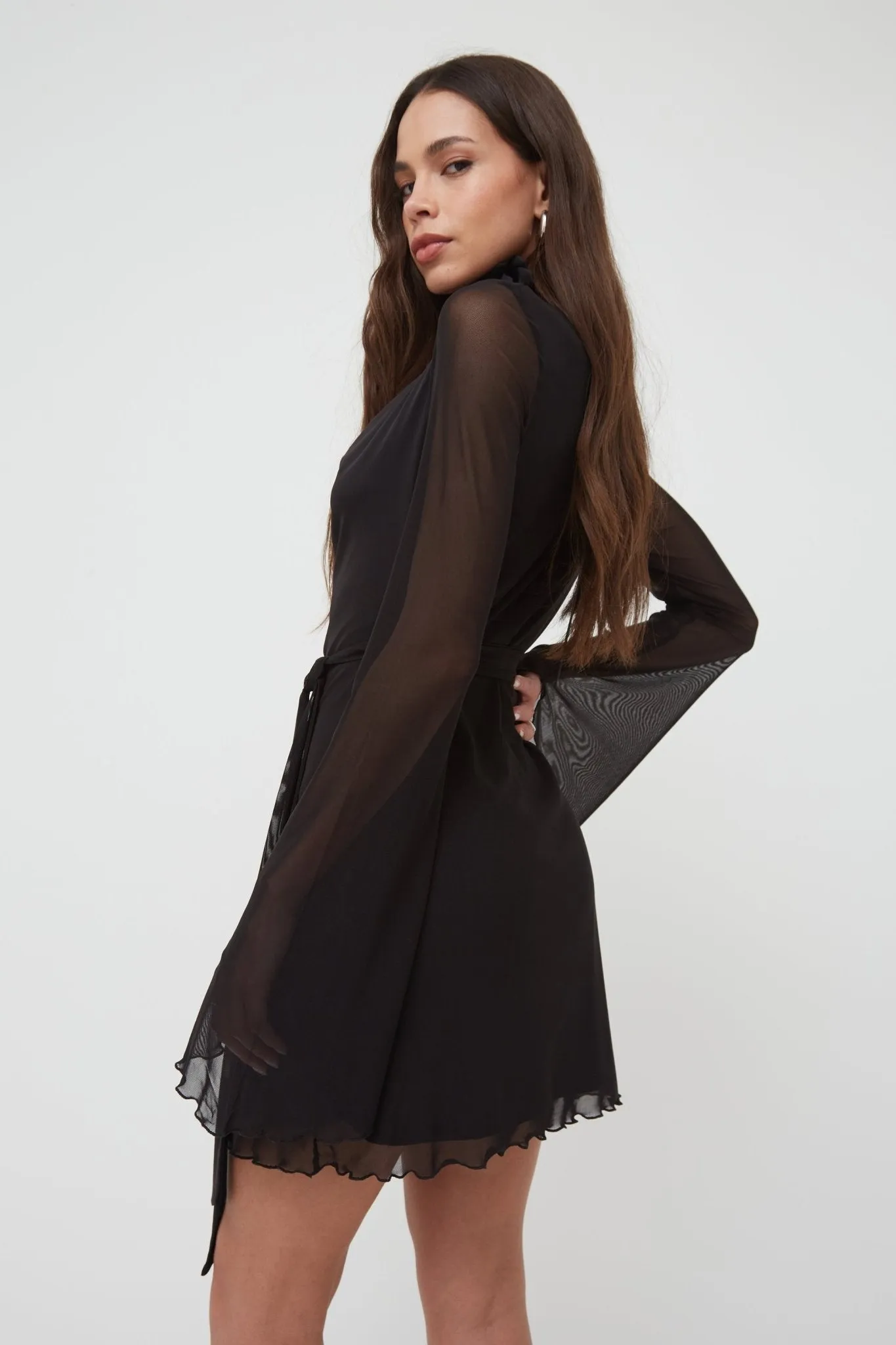 MESH EXTREME FLAIRED SLEEVE MINI DRESS