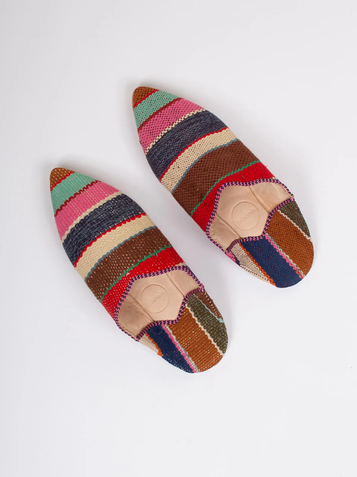 Moroccan Boujad Pointed Babouche Slippers, Merzouga Stripe