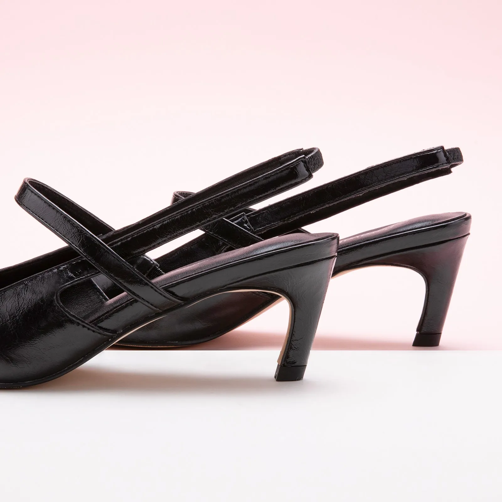 Pointed Toe Kitten heel Slingbacks (Helen) Black