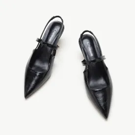 Pointed Toe Kitten heel Slingbacks (Helen) Black