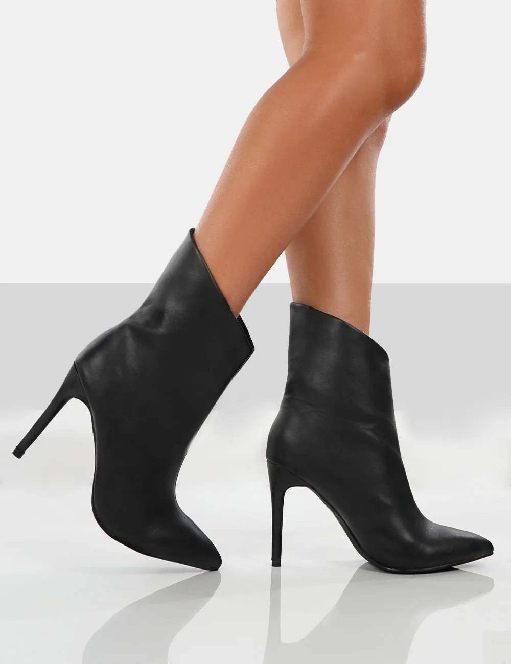 Quinn Black Pu Heeled Stiletto Ankle Boots