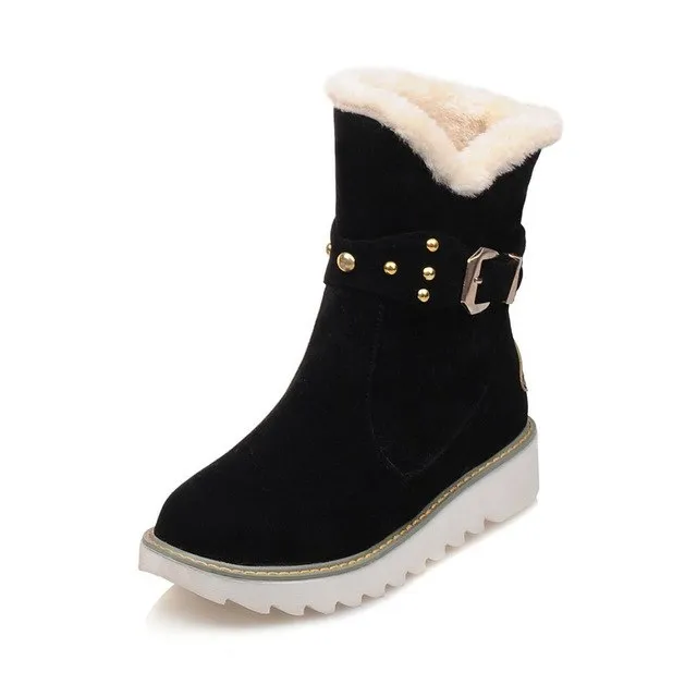 rivets flat heel Add Warm Fur snow Boots