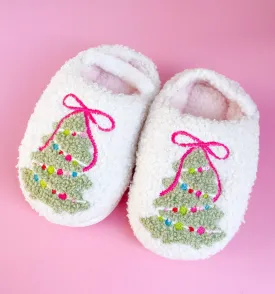 Rock Paper Scissors - Toddler/Kids Pink Bow Christmas Tree Slippers: Medium