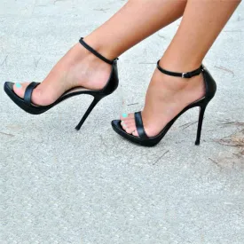 Toleet Sexy Ankle Strap Stiletto Heels Open-Toe Black Sandals for Women