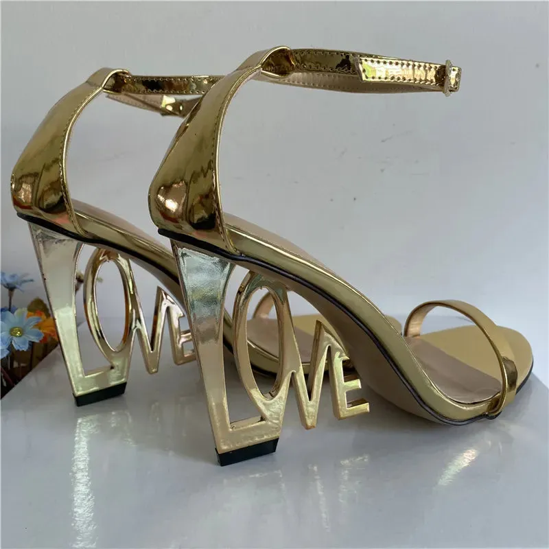 Trendy Embroidered Letter-Love One-strap Heels