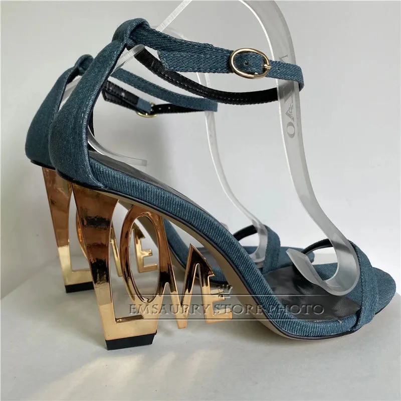 Trendy Embroidered Letter-Love One-strap Heels