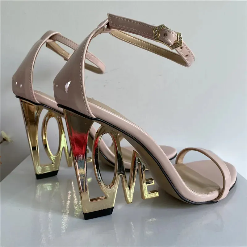 Trendy Embroidered Letter-Love One-strap Heels