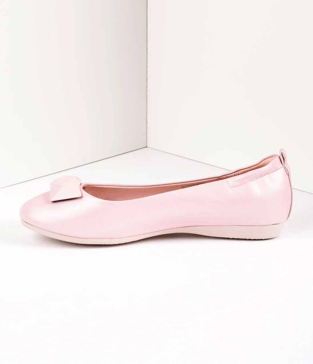 Vintage Style Baby Pink Leatherette & Geometric Gem Ballet Flats