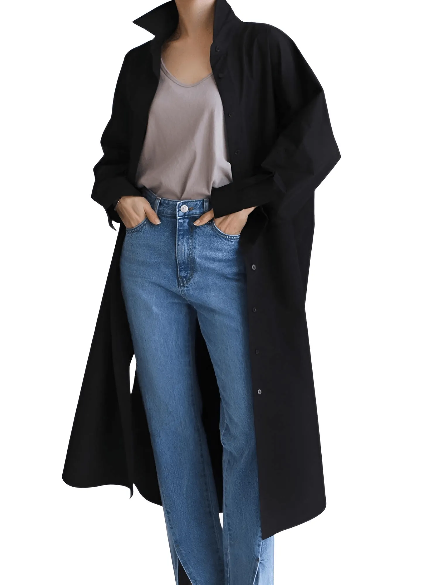 Women's Extra Long Blouse Casual New Lapel Long Sleeve Loose Fit Shirt Women's Fashion