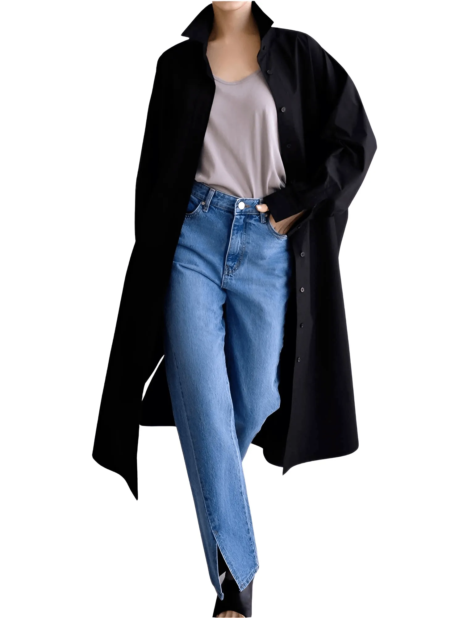 Women's Extra Long Blouse Casual New Lapel Long Sleeve Loose Fit Shirt Women's Fashion