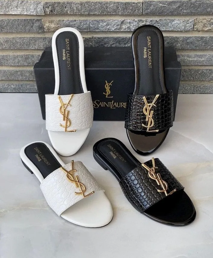 YSL CROCODILE FLAT (WHITE)