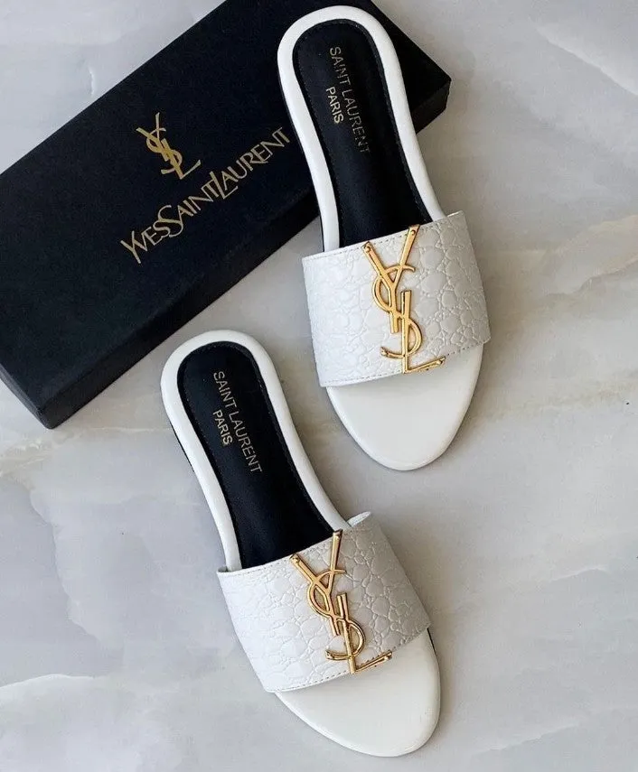 YSL CROCODILE FLAT (WHITE)