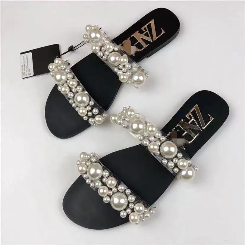 ZARA PEARL FLAT( BLACK)